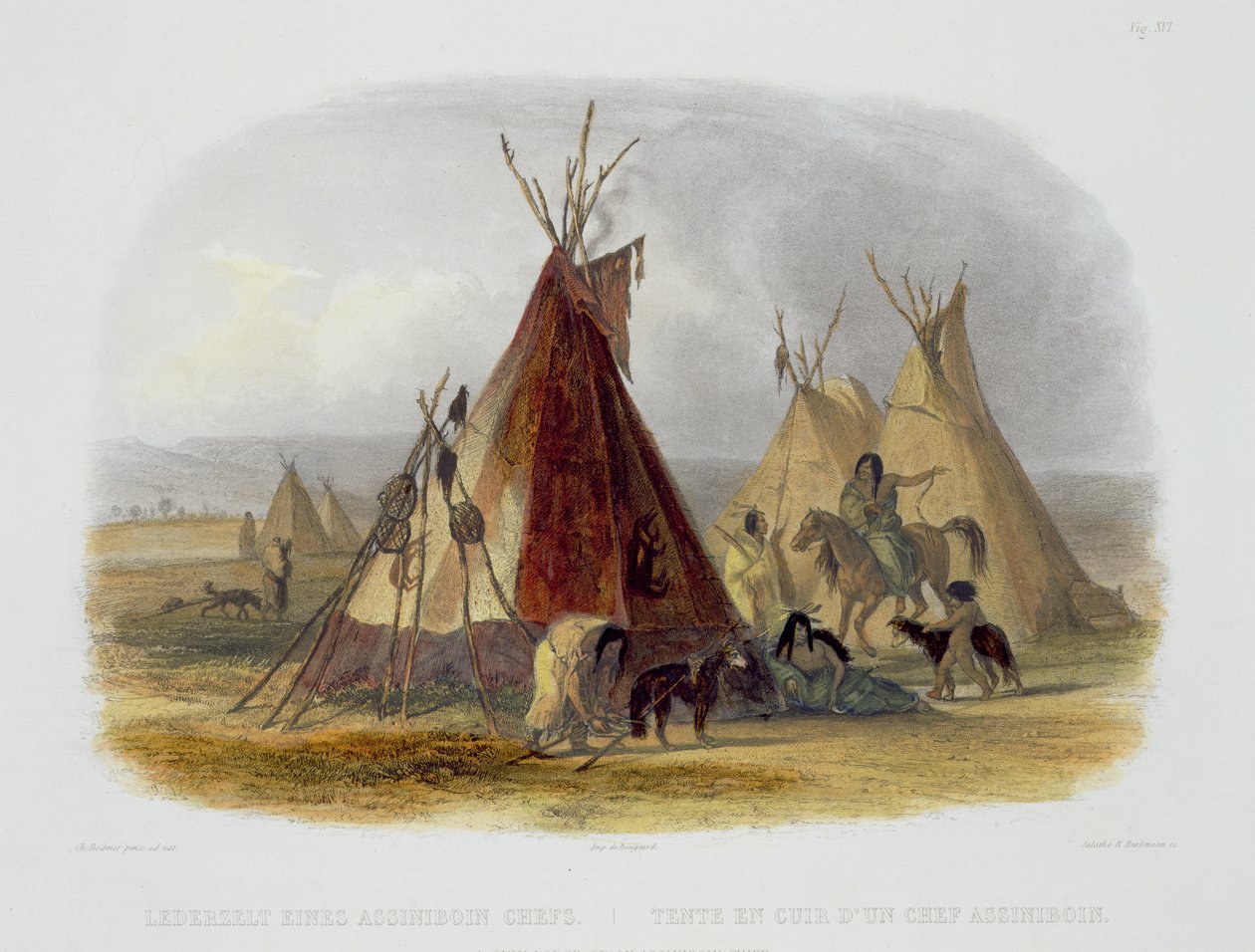 A Skin Lodge of an Assiniboin Chief, plate 16 fra bind 1 av 