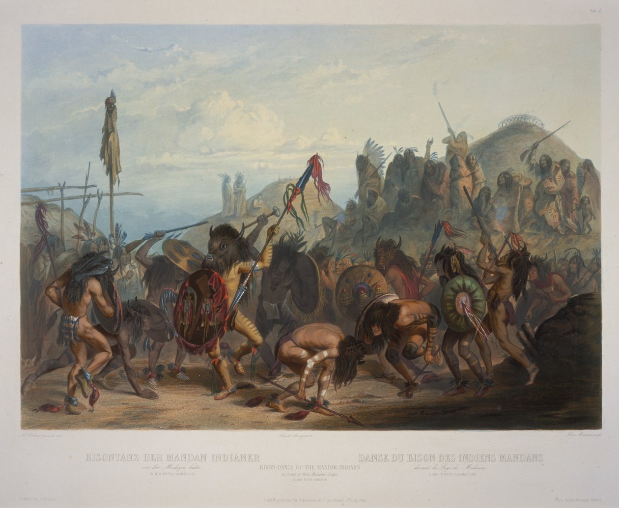 Bison Dance of the Mandan Indians foran medisinhytta deres. av Karl Bodmer