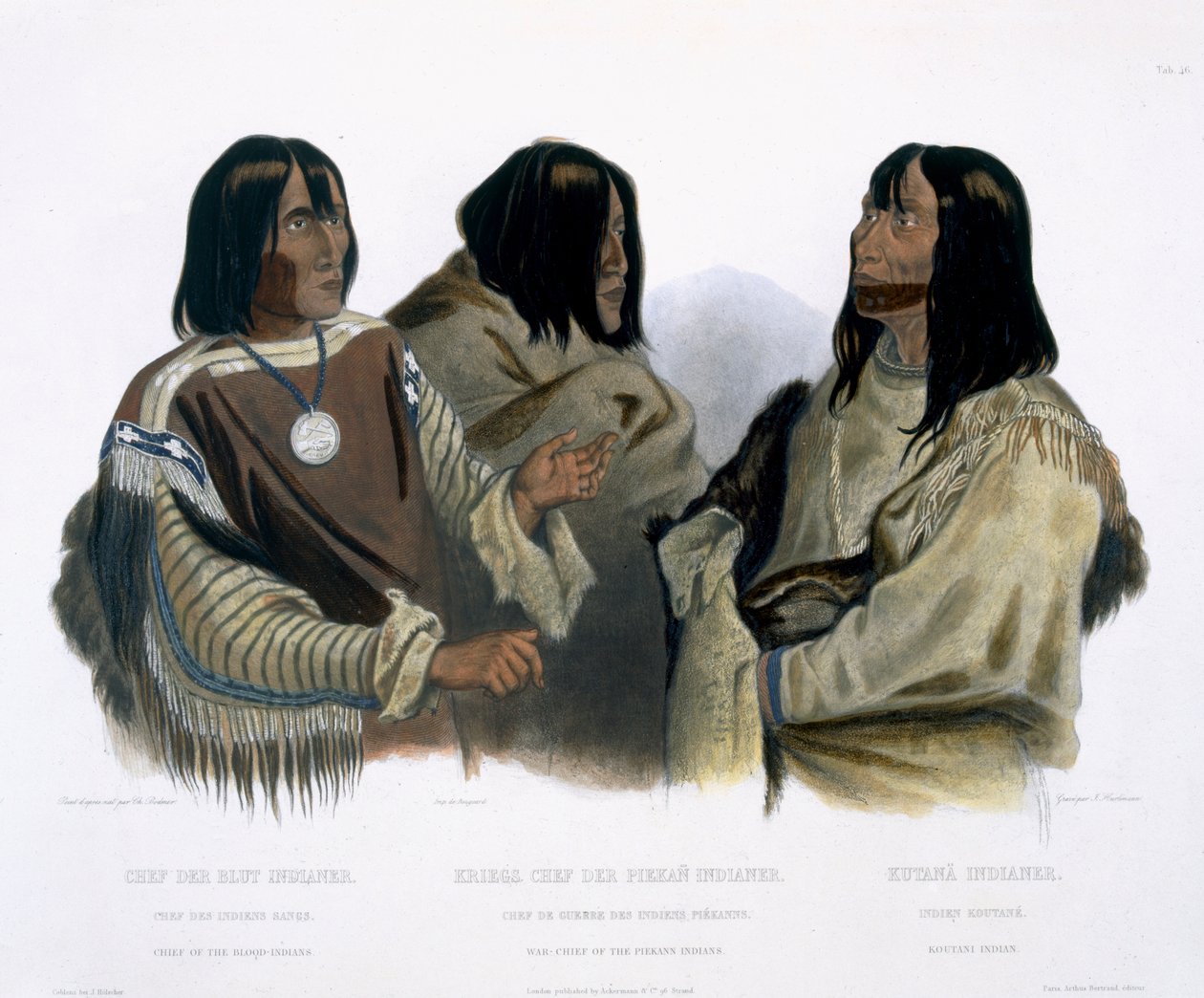 Chief of the Blood Indians, War Chief of the Piekann Indians and a Koutani Indian, plate 46 fra bind 2 av 