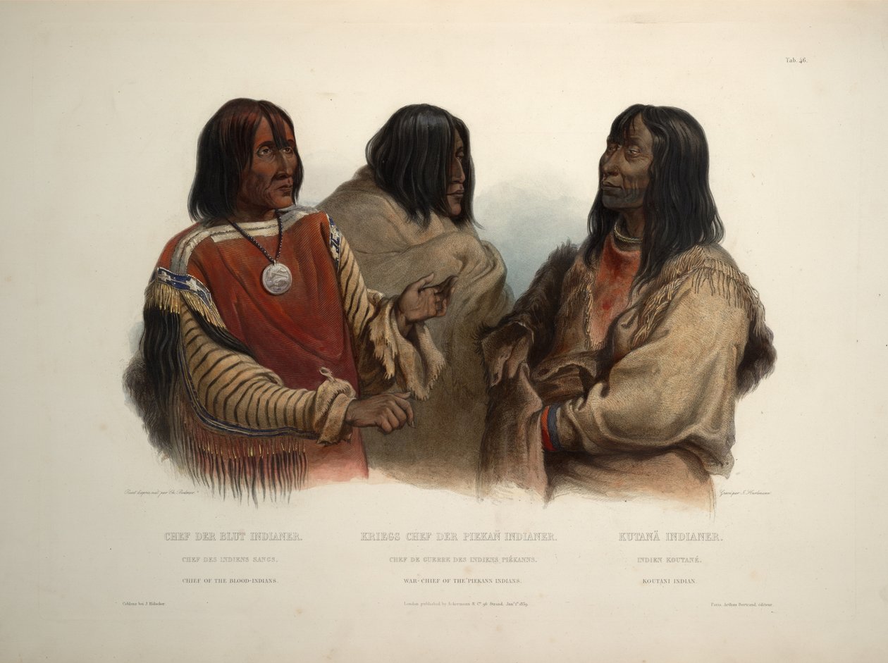 Sjef for blodindianerne Krigssjef for Piekann -indianerne og Koutani -indianeren av Karl Bodmer