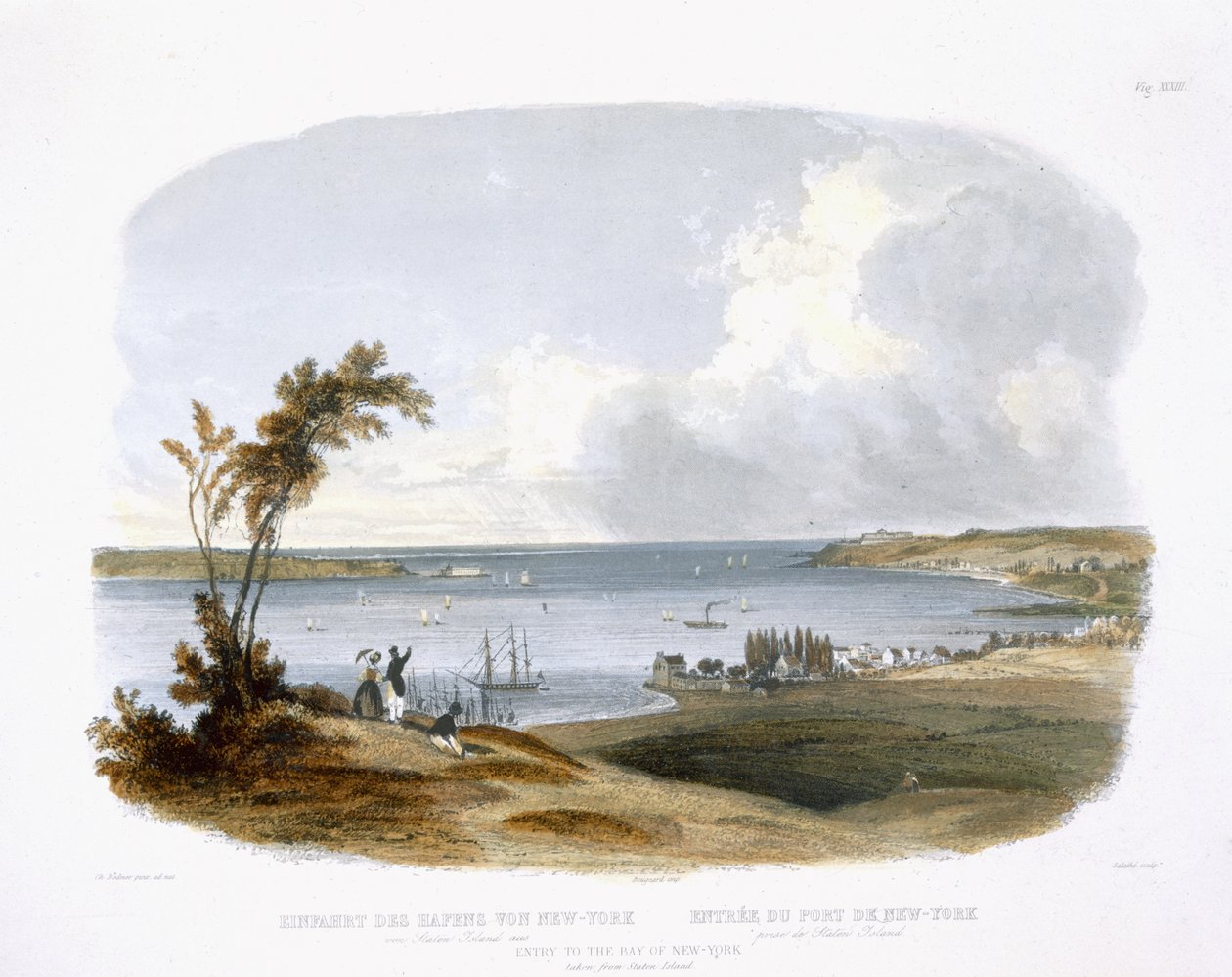 Entry to the Bay of New York hentet fra Staten Island, plate 33 fra bind 1 av 
