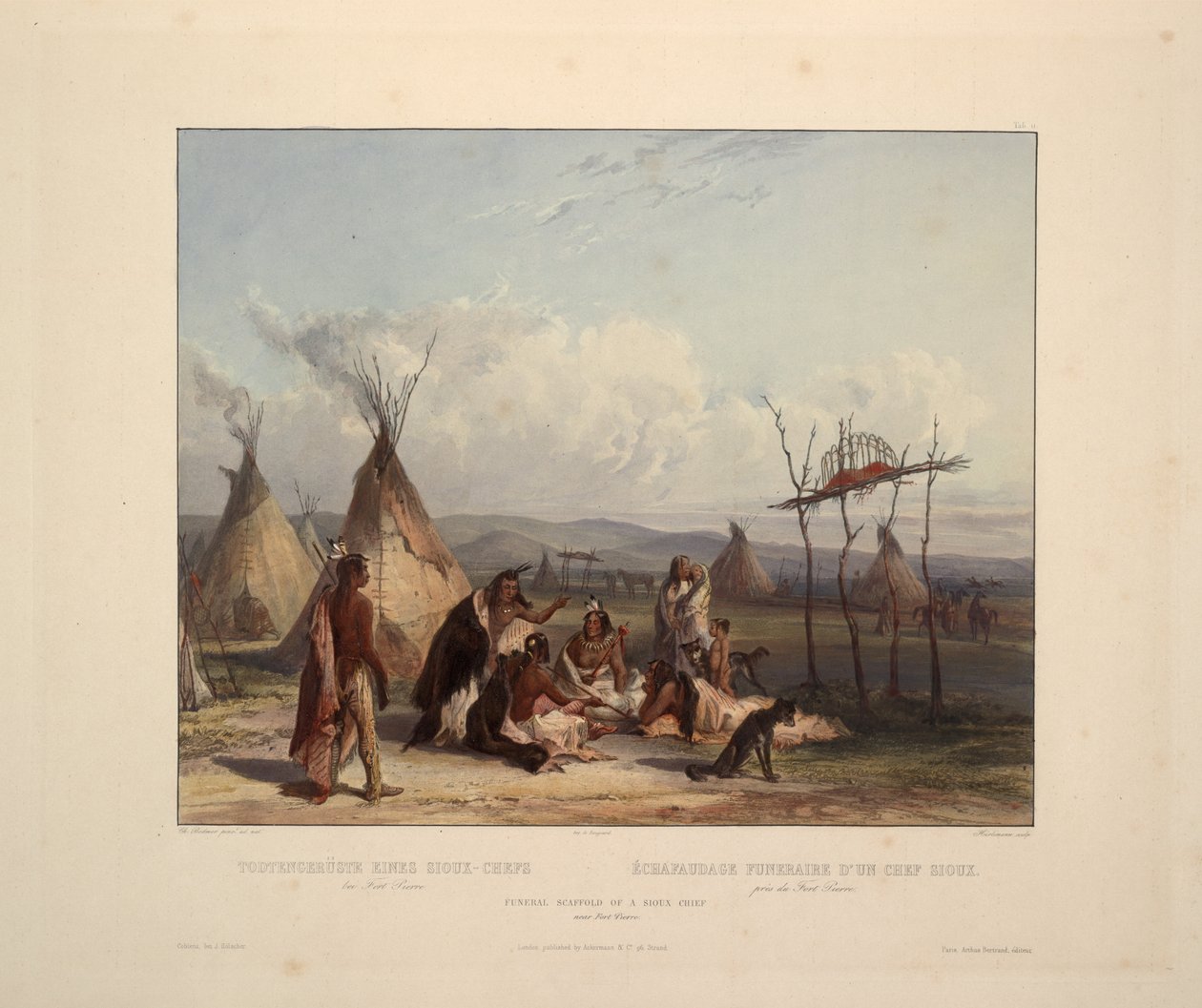 Begravelsesstillas for en Sioux -sjef av Karl Bodmer