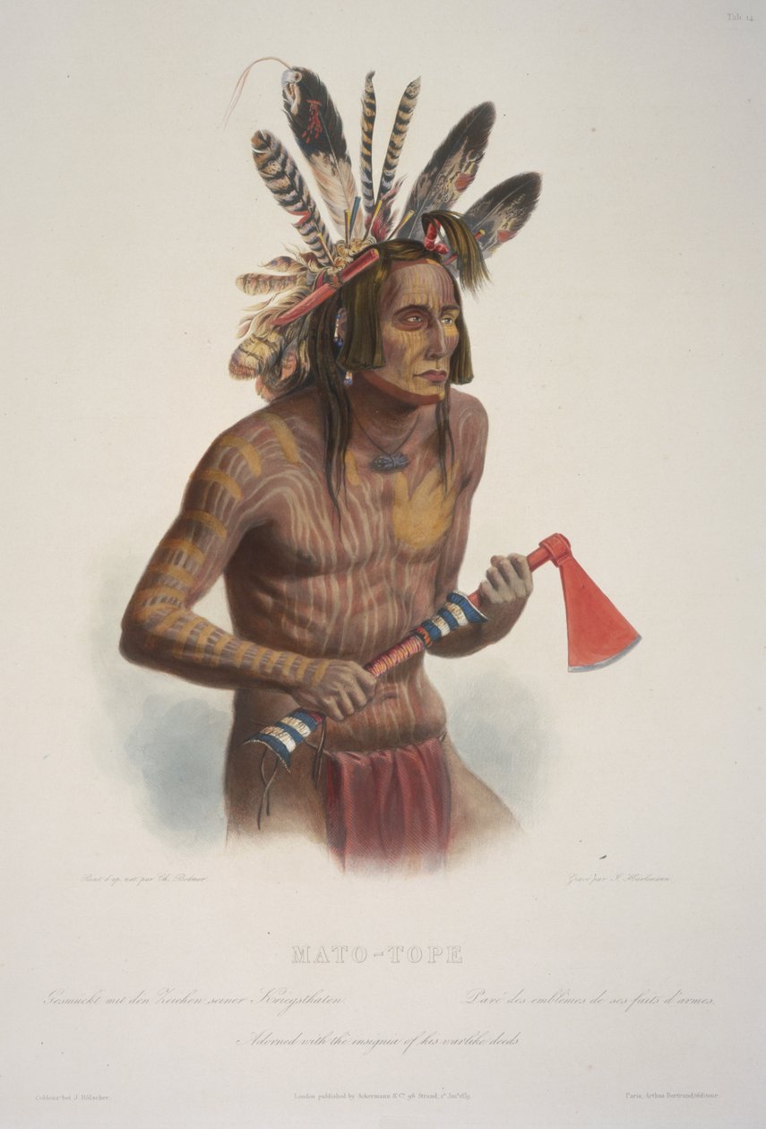 Mato-Tope, utsmykket med insigniene til hans krigerske gjerninger. av Karl Bodmer