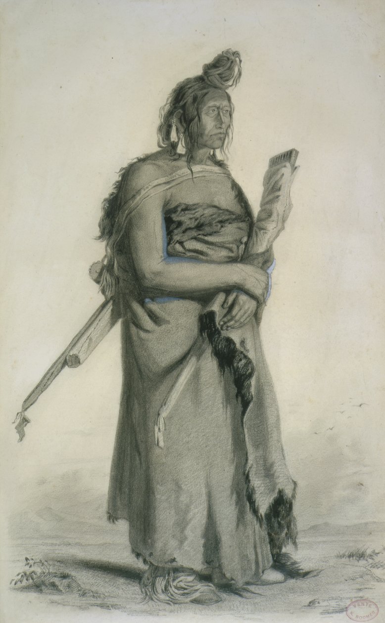 Mexhemauastan, Gros Ventres, ca. 1833-43 (blyant, penn og wc på papir) av Karl Bodmer
