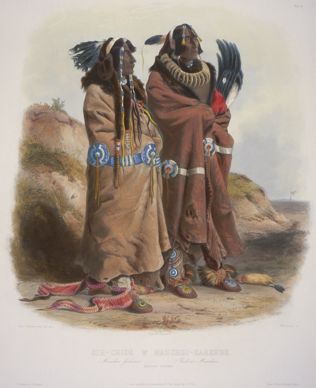 Sih-Chida og Mahchsi-Karehde, Mandan-indianere av Karl Bodmer
