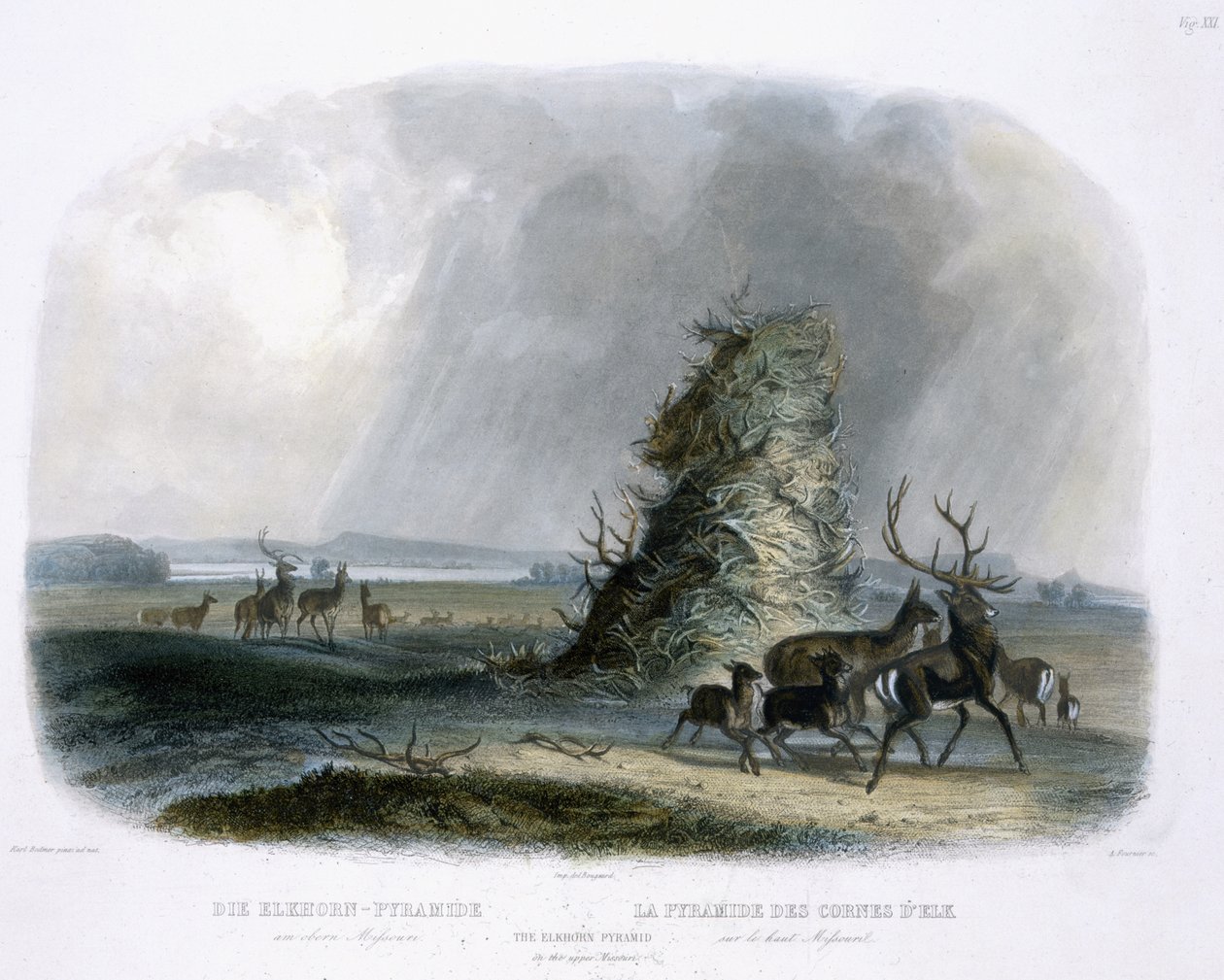 Elkhorn Pyramid on the Upper Missouri, plate 21 fra bind 1 av `Travels in the Interior of North America