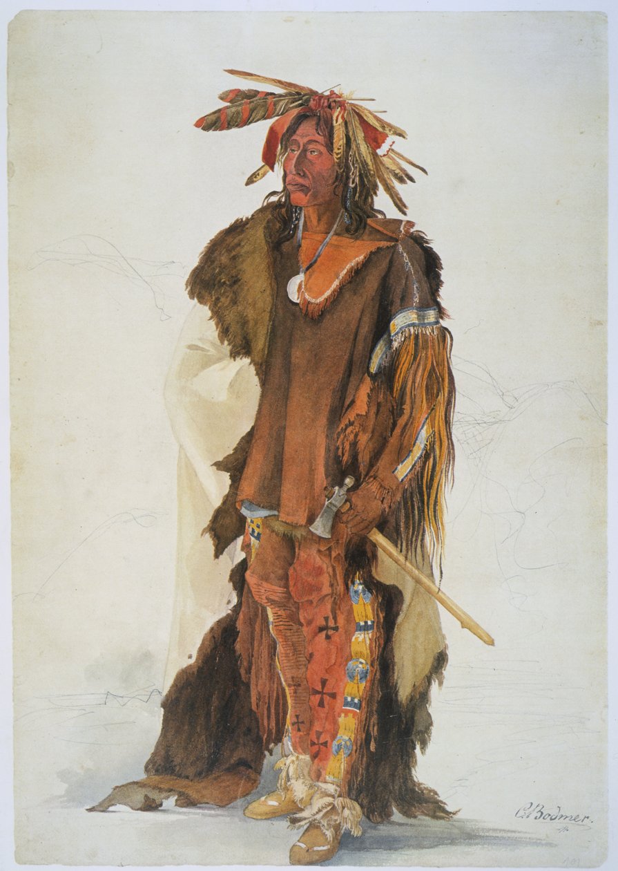 Wahk-ta-Ge-Li, en Sioux-kriger (blyant, penn og wc på papir) av Karl Bodmer