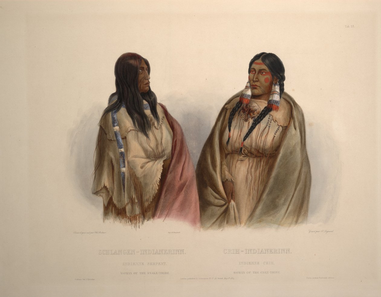 Kvinne av Snake -stammen og kvinne av Cree -stammen av Karl Bodmer