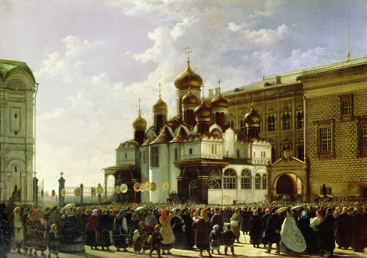 Påskeprosesjon ved Maria Annunciation Cathedral i Moskva, 1860 av Karl Fridrikh Petrovich Bodri