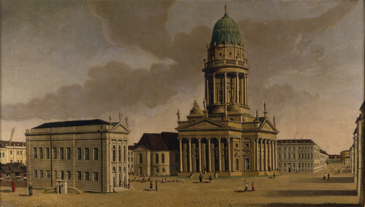 Gendarmenmarkt med det franske lekehuset og katedralen, Berlin, 1788 av Karl Friedrich Fechhelm