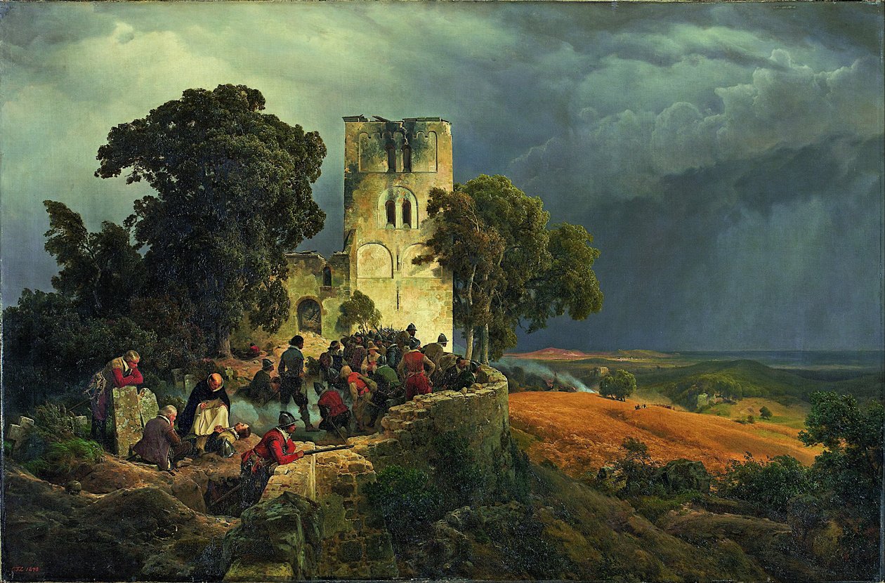 Beleiringsforsvaret til en kirkegård under tretti års krig av Carl Friedrich Lessing