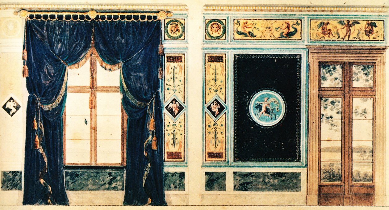 Schinkels tegning for sørrommet i Casino Klein-Glienicke, 1824 av Karl Friedrich Schinkel