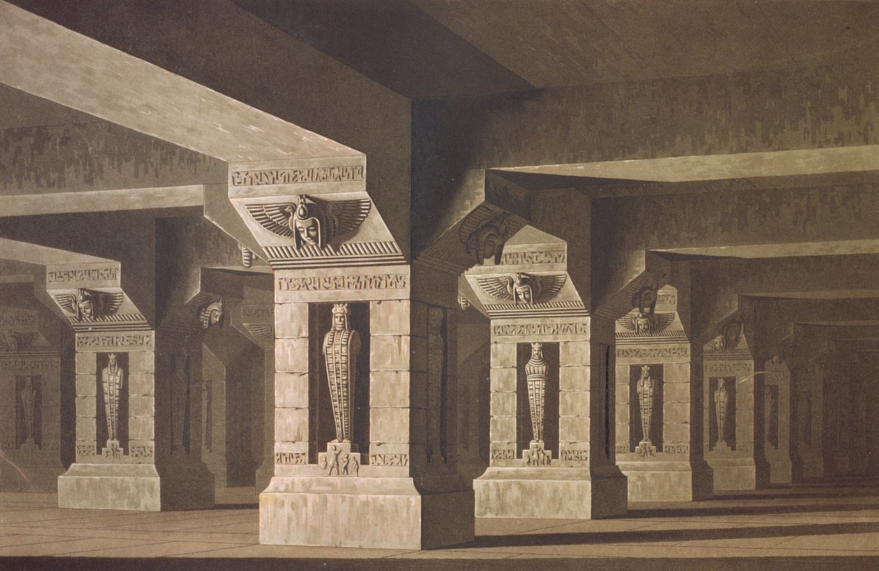 Scenografi for Act II Scene xx av "Tryllefløyten" av Wolfgang Amadeus Mozart (1756-91) av Karl Friedrich Schinkel
