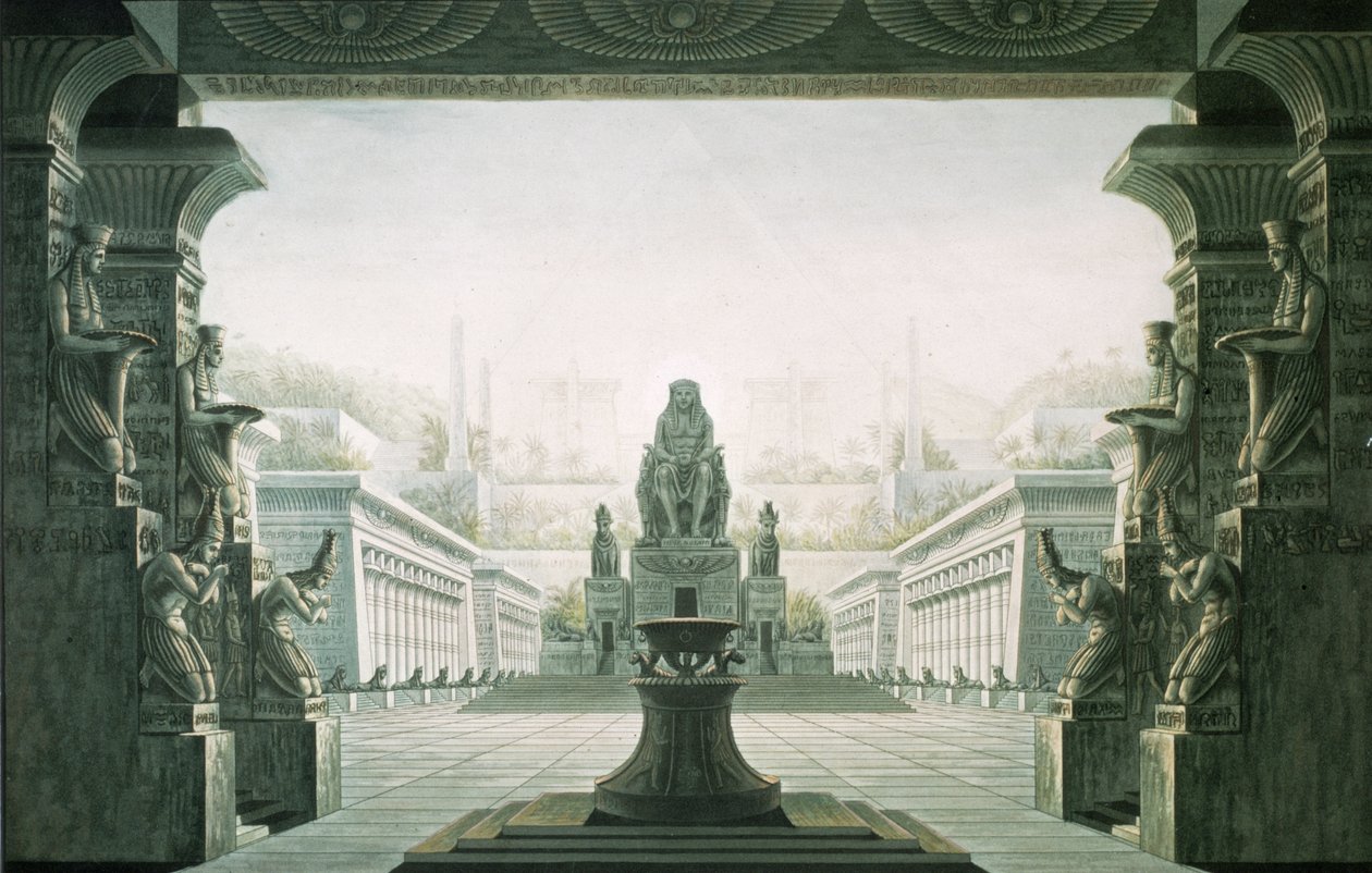 Scenografi for siste scene av "Tryllefløyten" av Wolfgang Amadeus Mozart (1756-91) av Karl Friedrich Schinkel