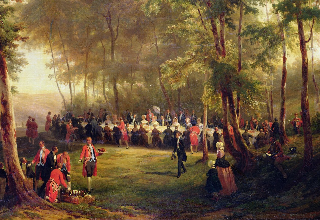 Lunsj gitt av Louis-Philippe for dronning Victoria i Forest of Eu, 6. september 1843, 1844 (detalj av 60678) av Karl Girardet