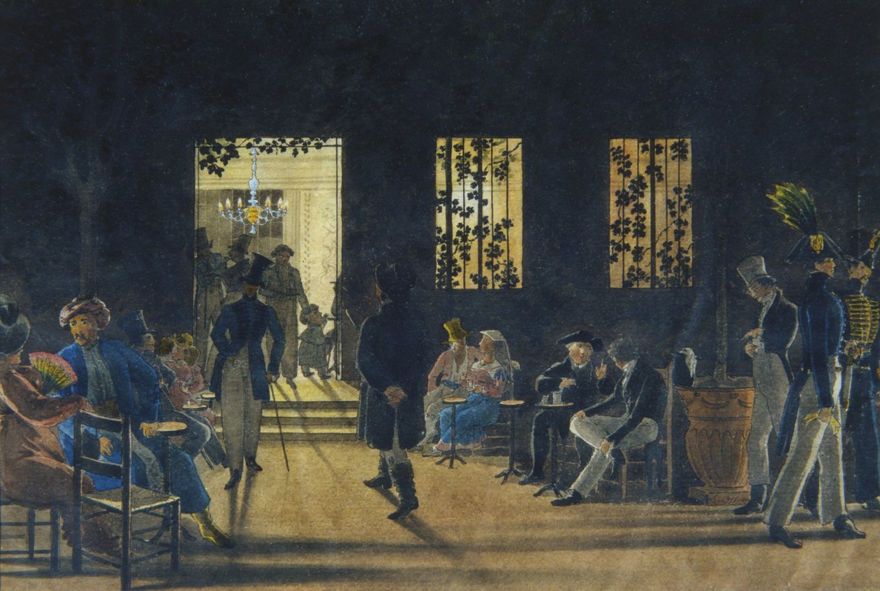 Boscareccia-rommet til Café Nuovo, Palazzo Ruspoli, Roma, 1827 (wc på papir) av Karl Johan Lindstrom