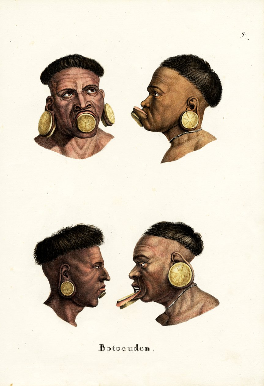 Botocudo People, 1824 av Karl Joseph Brodtmann
