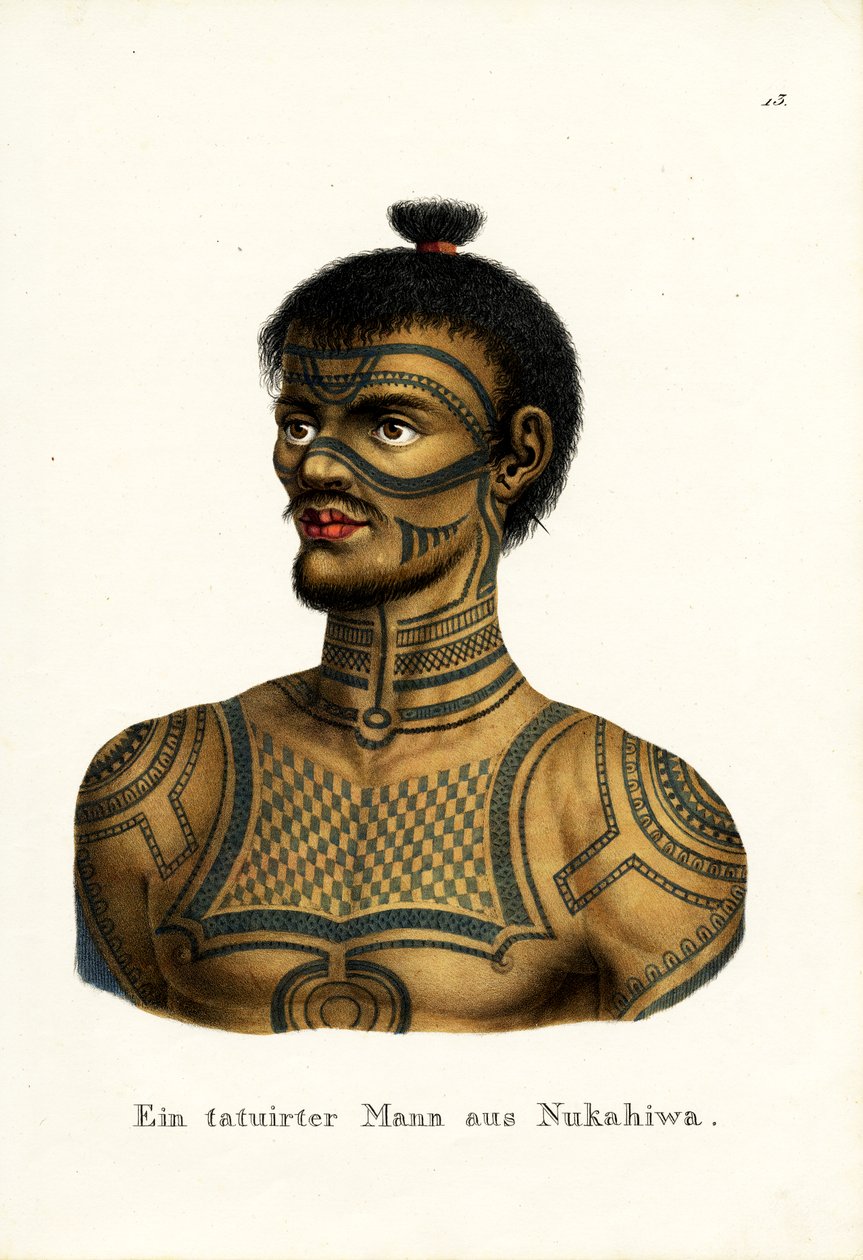 Tatovert mann av Nukahiwa, 1824 av Karl Joseph Brodtmann