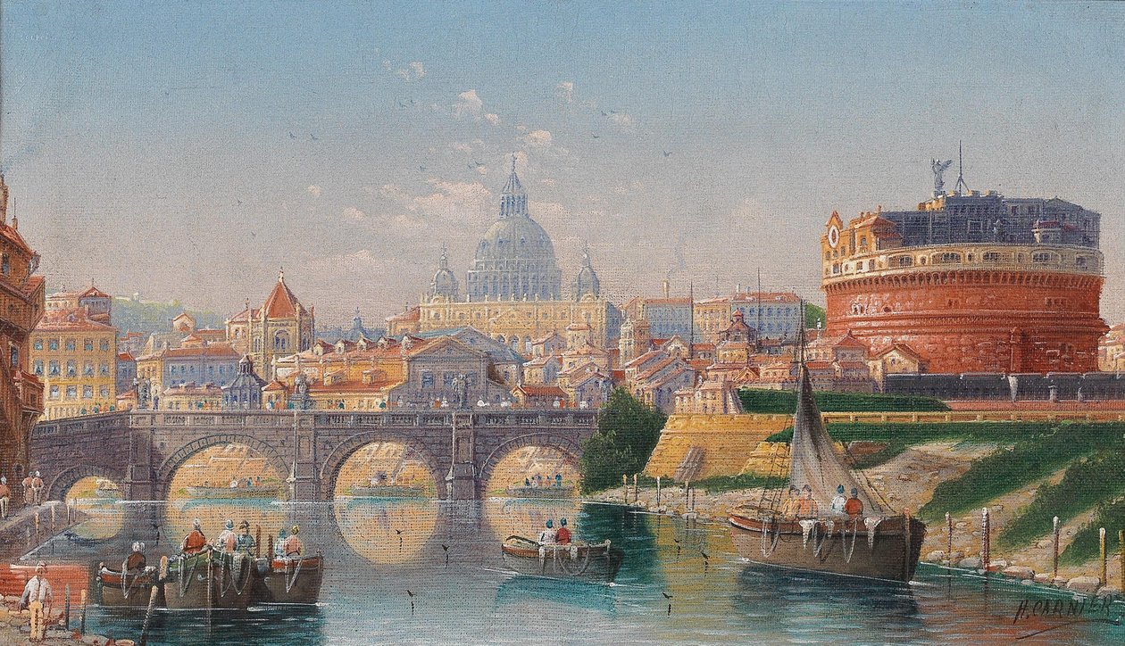 Roma, utsikt over Castel SantAngelo av Karl Kaufmann