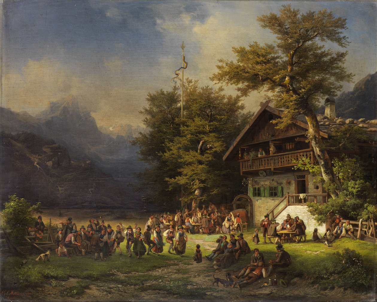 Maypole -festival foran en skogbruk av Karl Millner