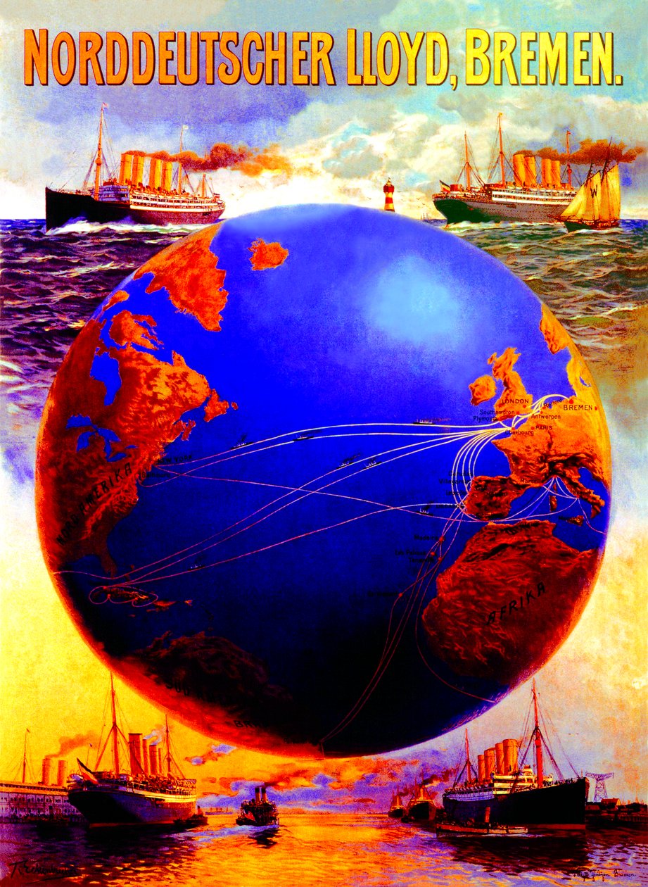 Plakat som reklamerer for den nordtyske Lloyd-linjen, 1907 av Karl Paul Themistocles von Eckenbrecher