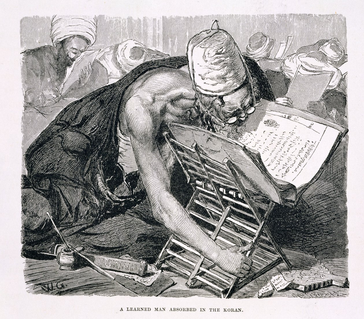 A Learned Man Absorbed in the Koran, 1800-tallet (gravering på papir) av Karl Wilhelm Gentz