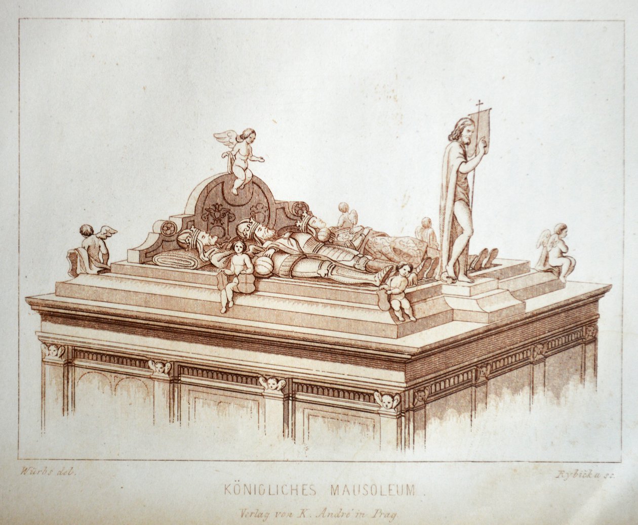 Illustrasjon fra boken Der Dom zu Prag fra 1858, som skildrer kongegravene i kirken St. Velkommen av Karl Wurbs