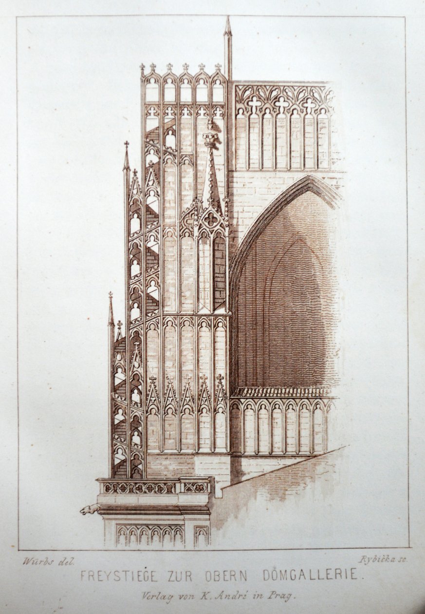 Illustrasjon fra boken Der Dom zu Prag fra 1858, som viser galleriet til Church of St. Velkommen av Karl Wurbs