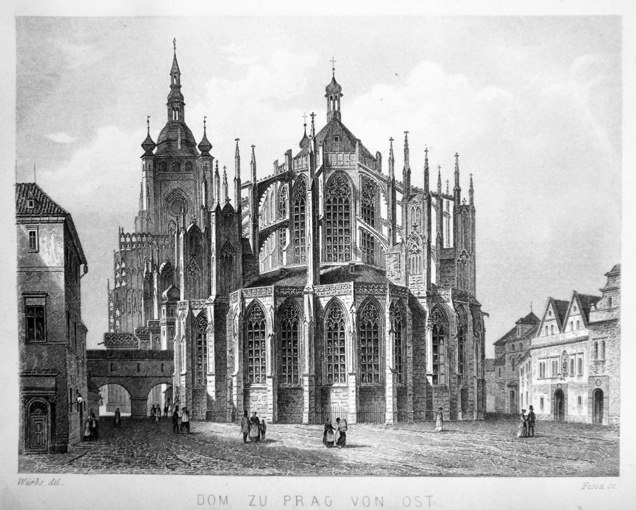 Illustrasjon fra boken Der Dom zu Prag fra 1858, som viser kirken St. Velkommen av Karl Wurbs