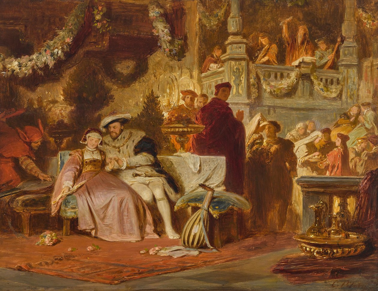 Henry VIII hilser Anna Boleyn på kardinal Wolseys ball av Karl Theodor von Piloty