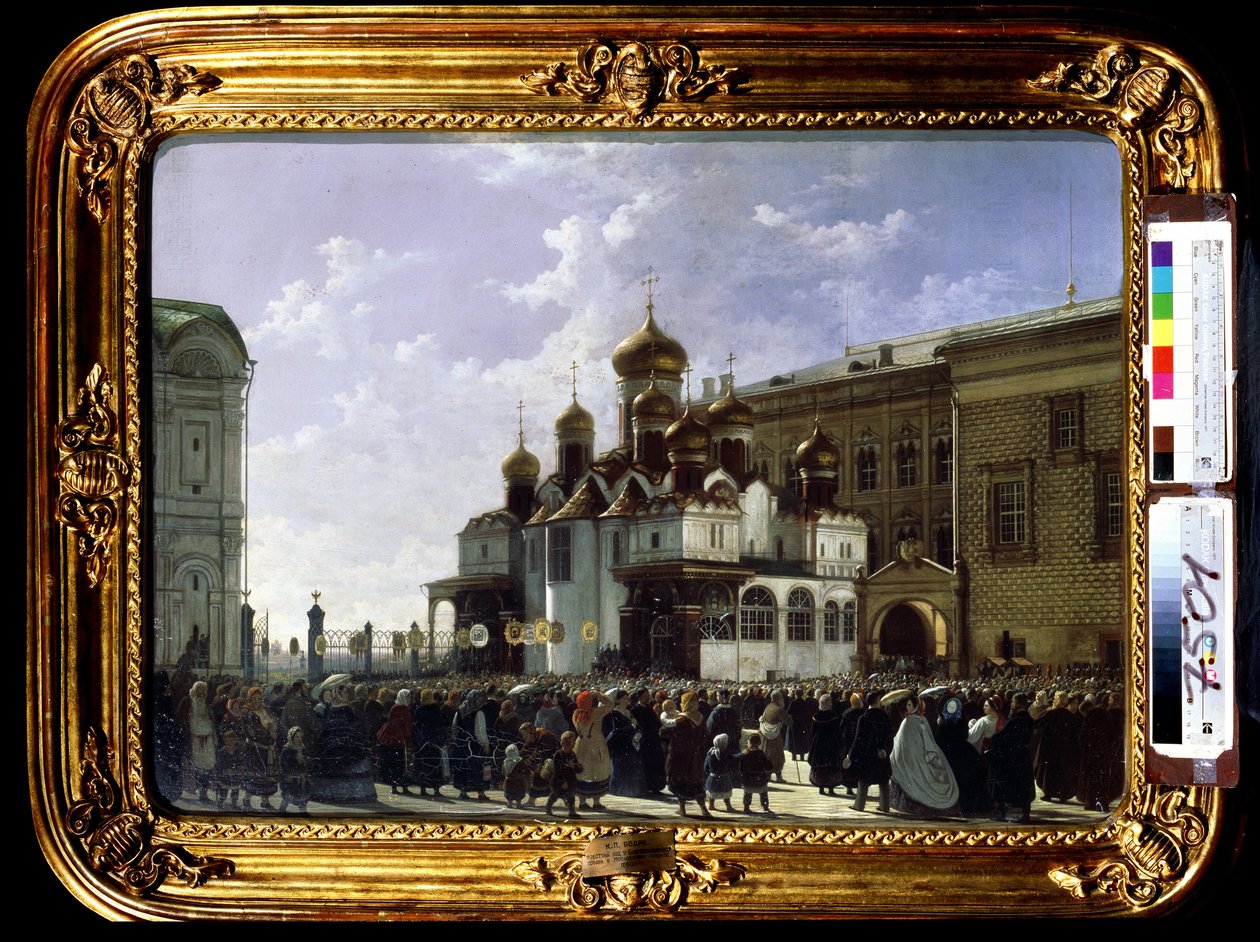 Påskeprosesjon ved Maria-annunciation-katedralen i Moskva. Maleri av Karl Petrovitsj Bodri (1812-1894). Olje på lerret, 61 x 85 cm av Karl Fridrikh Petrovich Bodri