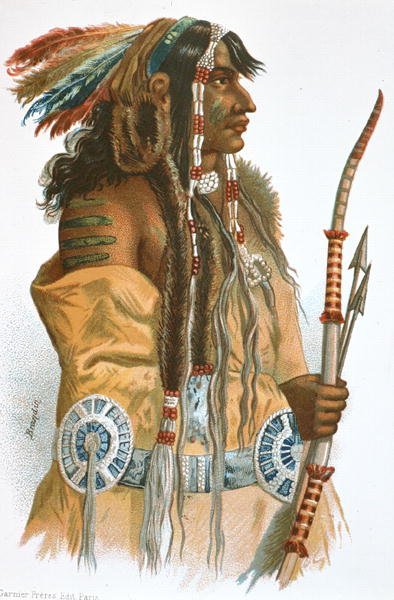 En mandan-indianer, ca. 1833-34 (farge litho) av Karl (after) Bodmer
