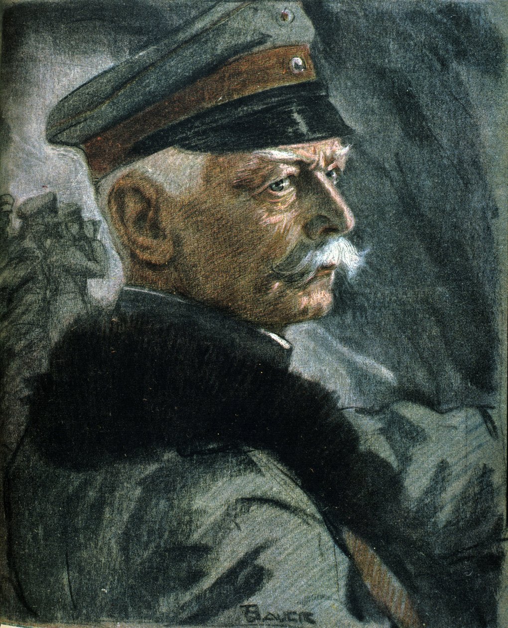 Første verdenskrig: Portrett av den tyske soldaten Erich von Falkenhayn (1861-1922). Illustrasjon av Karl Bauer (1868-1942) av Karl Bauer