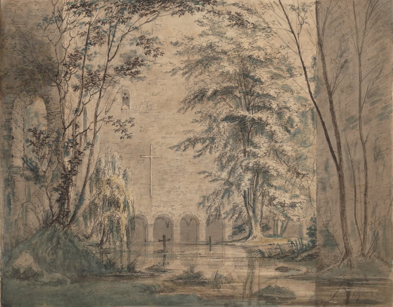 Oversvømmede ruiner av et kloster, ca. 1824. av Carl Blechen