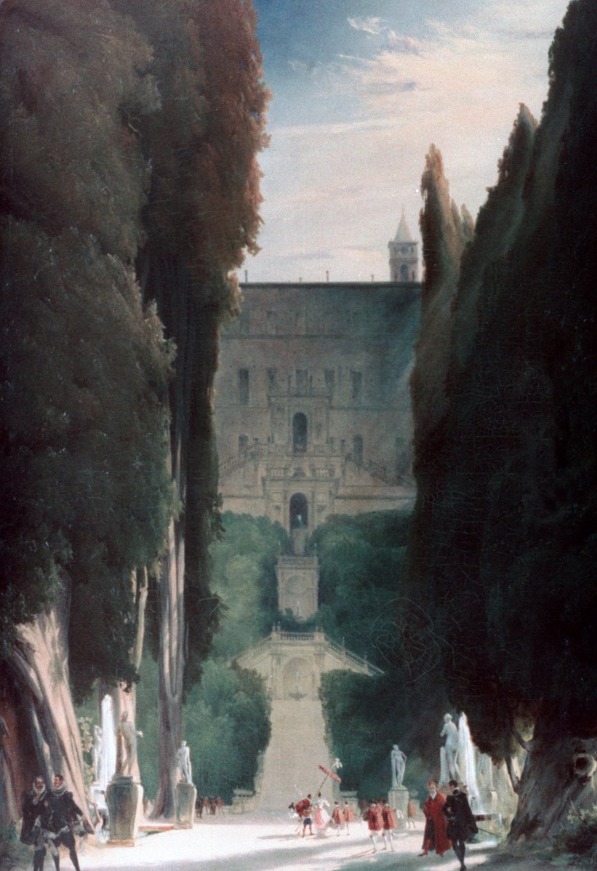 Hagen til Villa dEste, 1830 av Carl Blechen