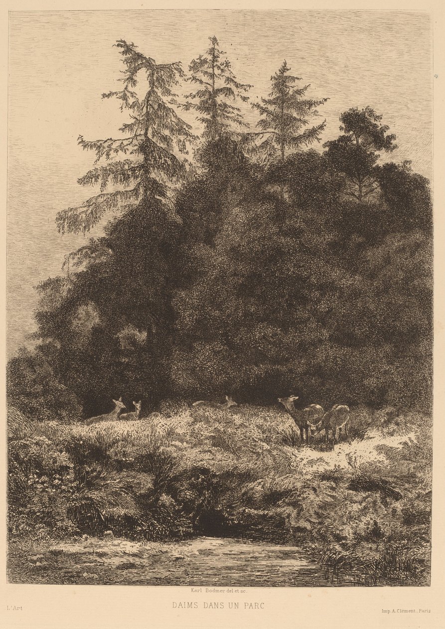 Dåhjort i en park av Karl Bodmer