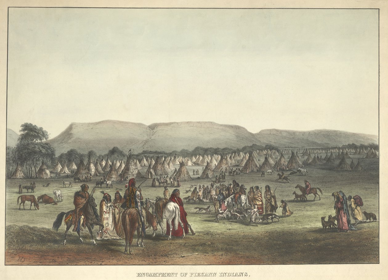 Encampment of Piekann Indians, pub. 1842 av Karl Bodmer