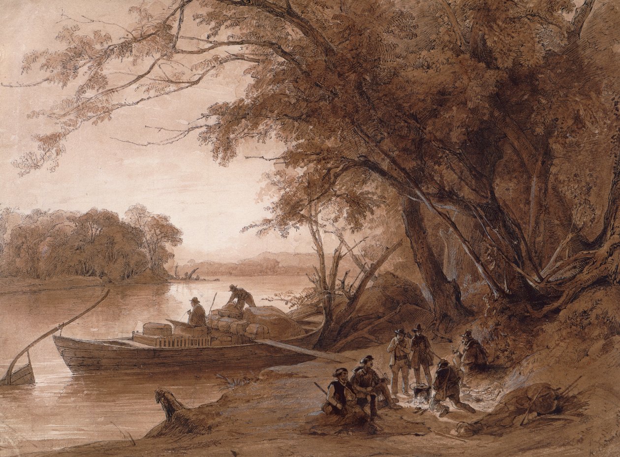Leir av reisende på Missouri av Karl Bodmer