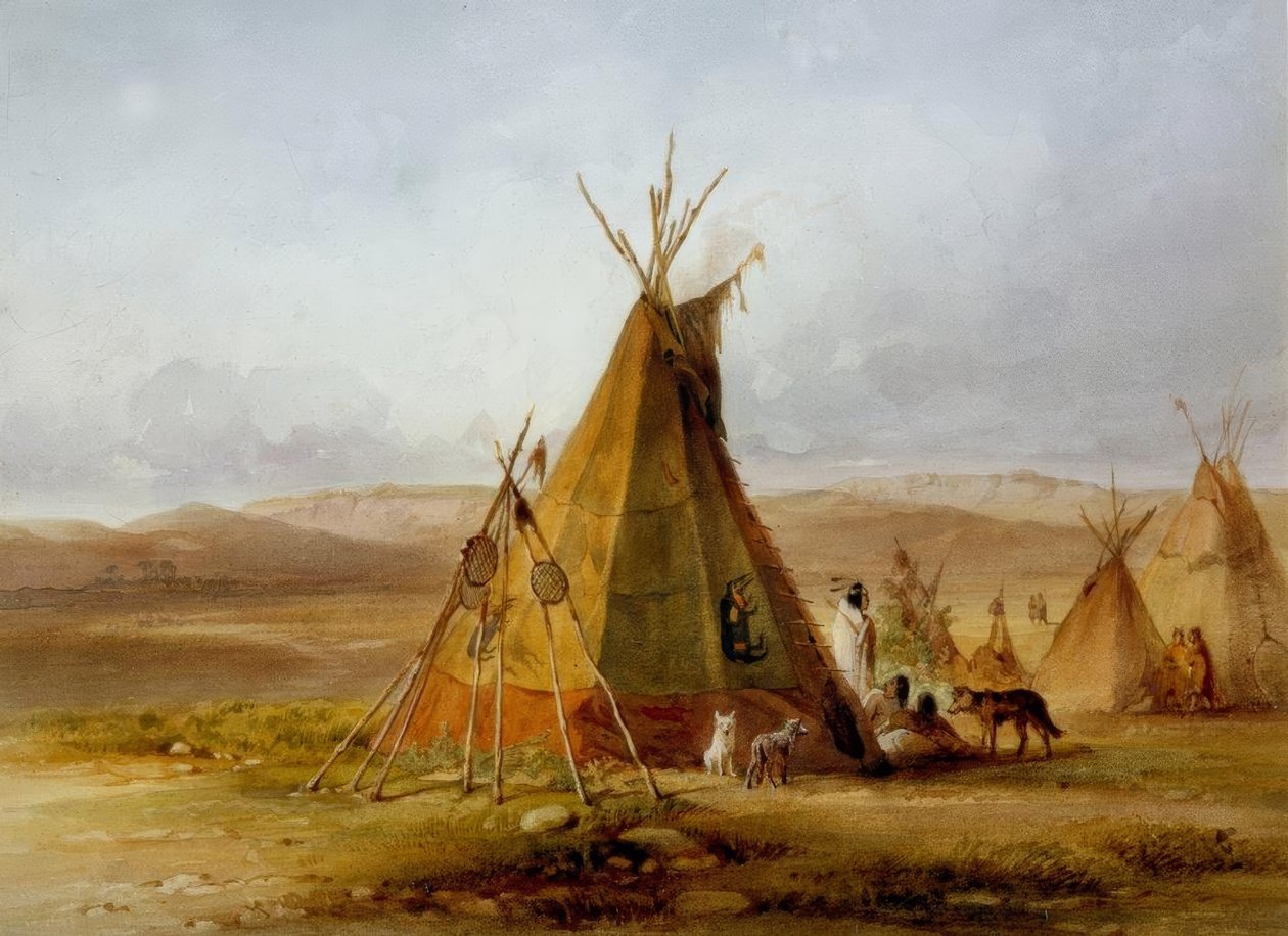 Assiniboin / Tipi / Karl Bodmer leir av Karl Bodmer