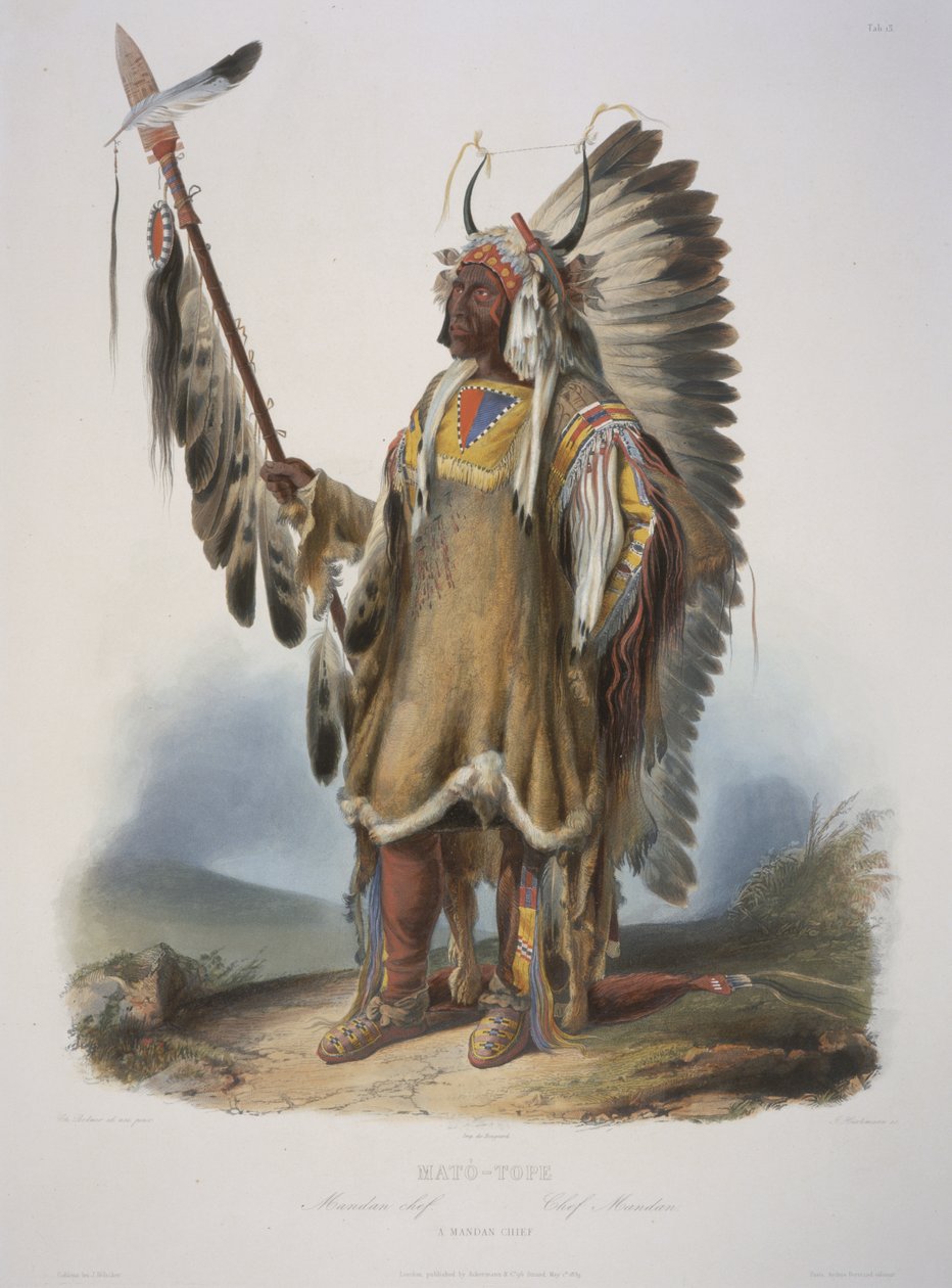 Mato-Tope, en Mandan-høvding, gravert av J. Hurliman, utgitt i 1839 (akvatint) av Karl Bodmer