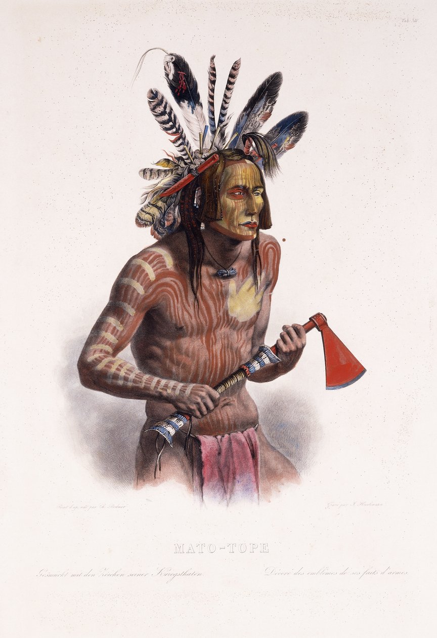 Mato-Tope, utsmykket med Insignia of his Warlike Deeds, 1844 av Karl Bodmer