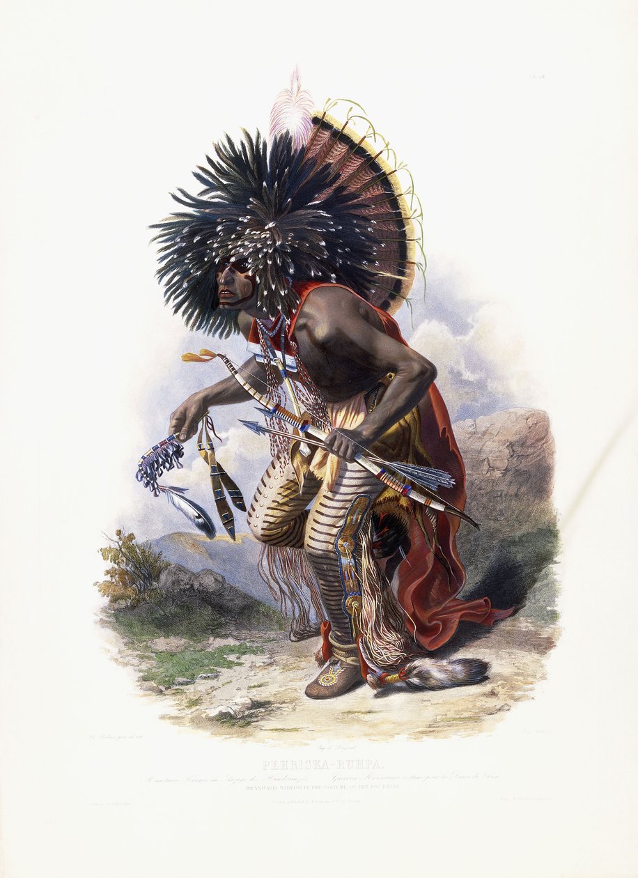 Pehriska-Ruhpa, Moennitarri Warrior in the Costume of the Dog Danse, 1840 av Karl Bodmer