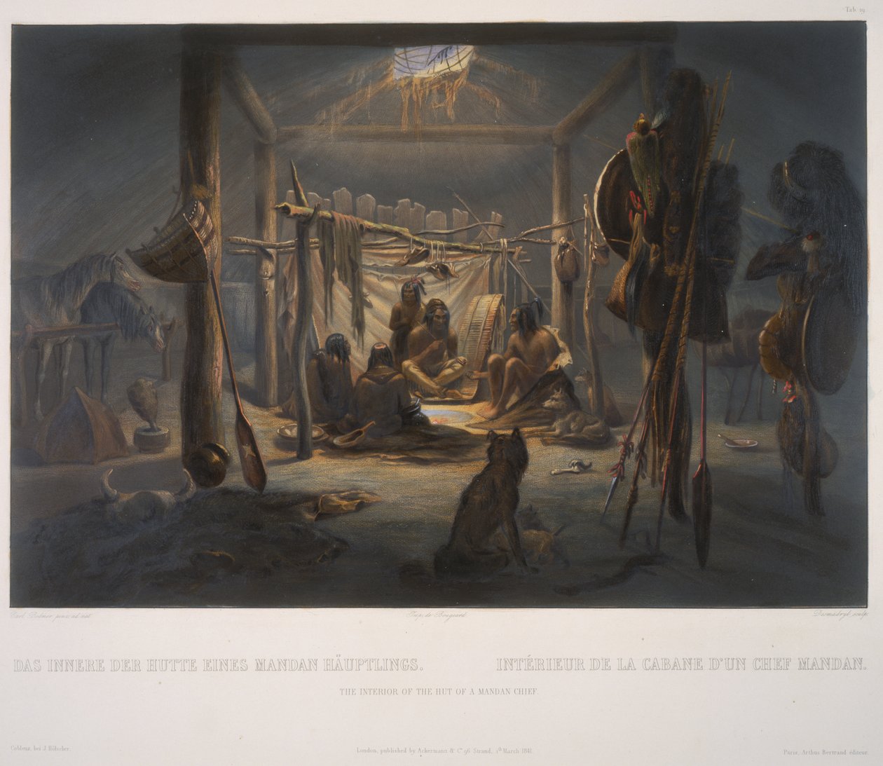 Interiøret i hytta til en Mandan-høvding av Karl Bodmer