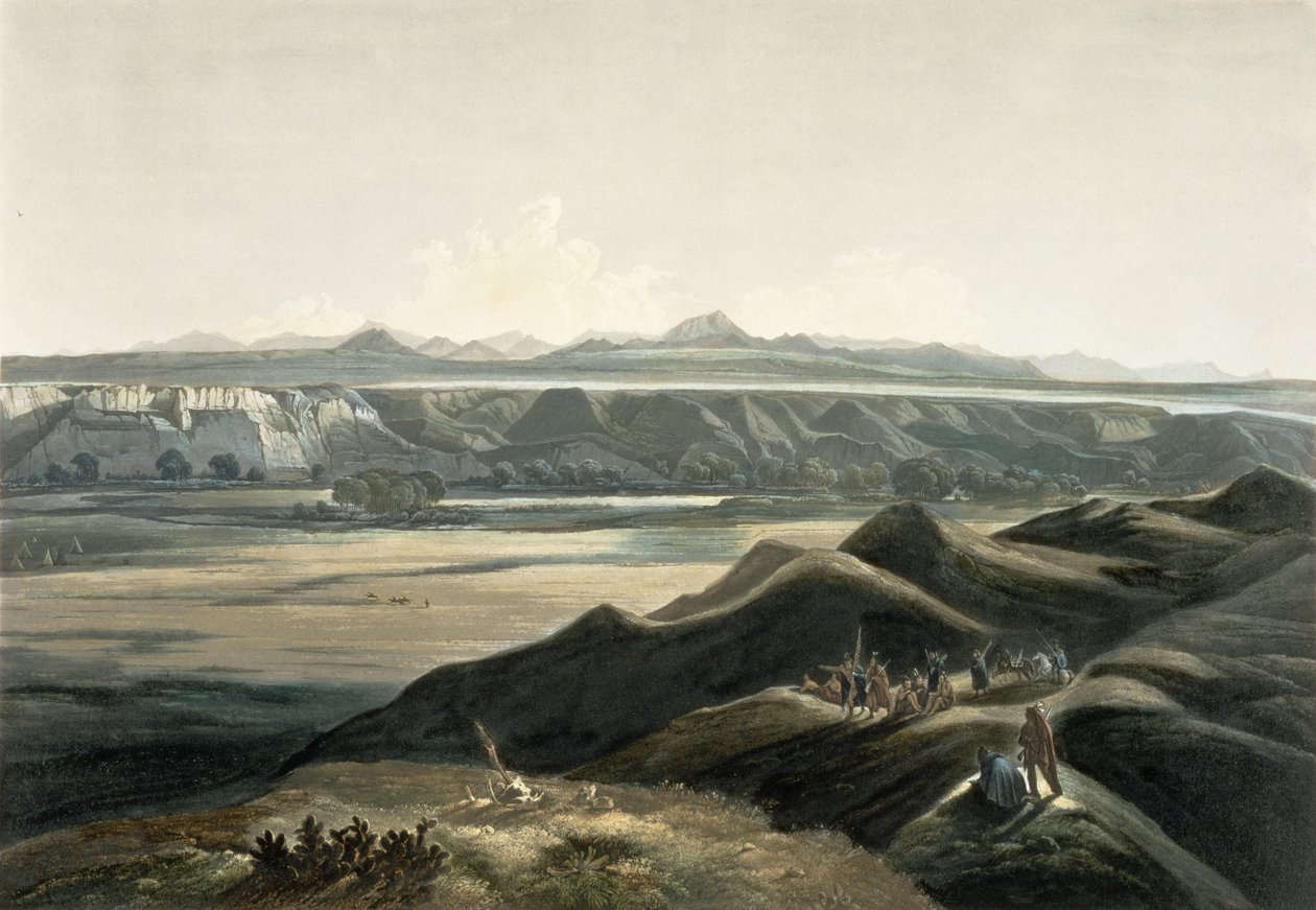 Utsikt over Rocky Mountains, plate 44 fra bind 2 av 'Reiser i det indre av Nord-Amerika', gravert av Sigismond Himely (1801-72) 1844 (akvatint) av Karl Bodmer