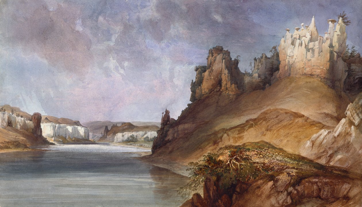 Utsikt over steinmurene på Upper Missouri av Karl Bodmer