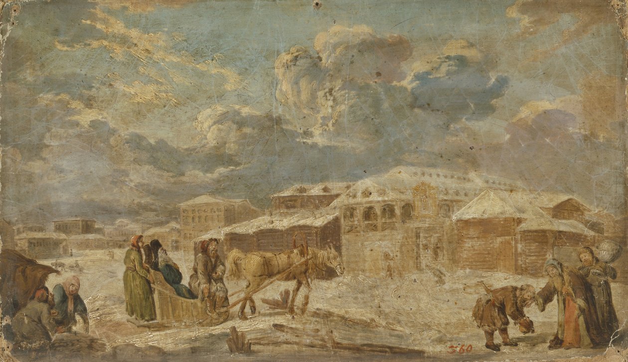 Bytorget om vinteren, andre halvdel av 1700-tallet. av Karl Friedrich Knappe