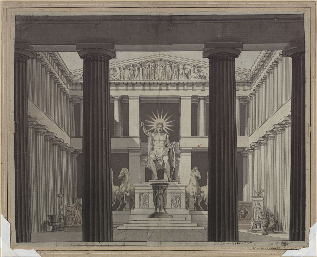 Alceste. Opera av Christoph Willibald Gluck. Utkast til den 2. dekorasjonen. Interiøret i Apollon-tempelet av Karl Friedrich Schinkel