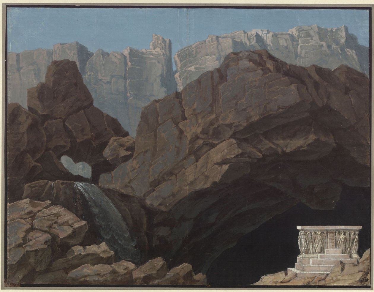 Alceste. Opera av Christoph Willibald Gluck. Utkast til den 4. dekorasjonen. Inngang til underverdenen av Karl Friedrich Schinkel
