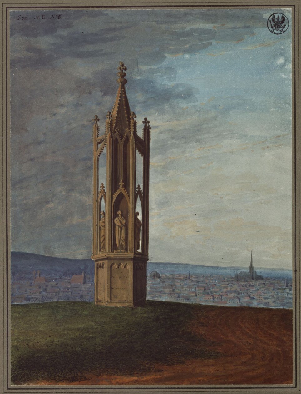 Gammelt tysk monument nær Wien, kalt «Spinnersken ved korset» av Karl Friedrich Schinkel