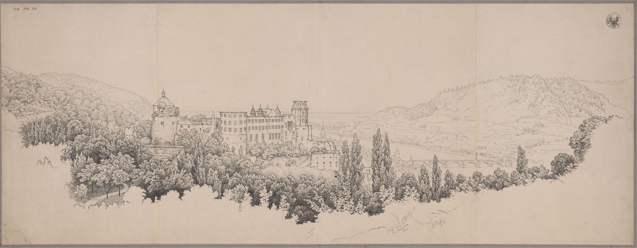 Utsikt over Heidelberg slott med Neckarbroen og Neckardalen av Karl Friedrich Schinkel
